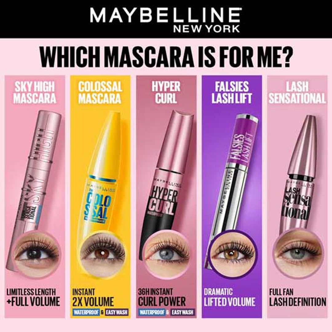 Maybelline New York Volume Express Colossal Mascara - Volumizing & Lengthening, Washable, Black