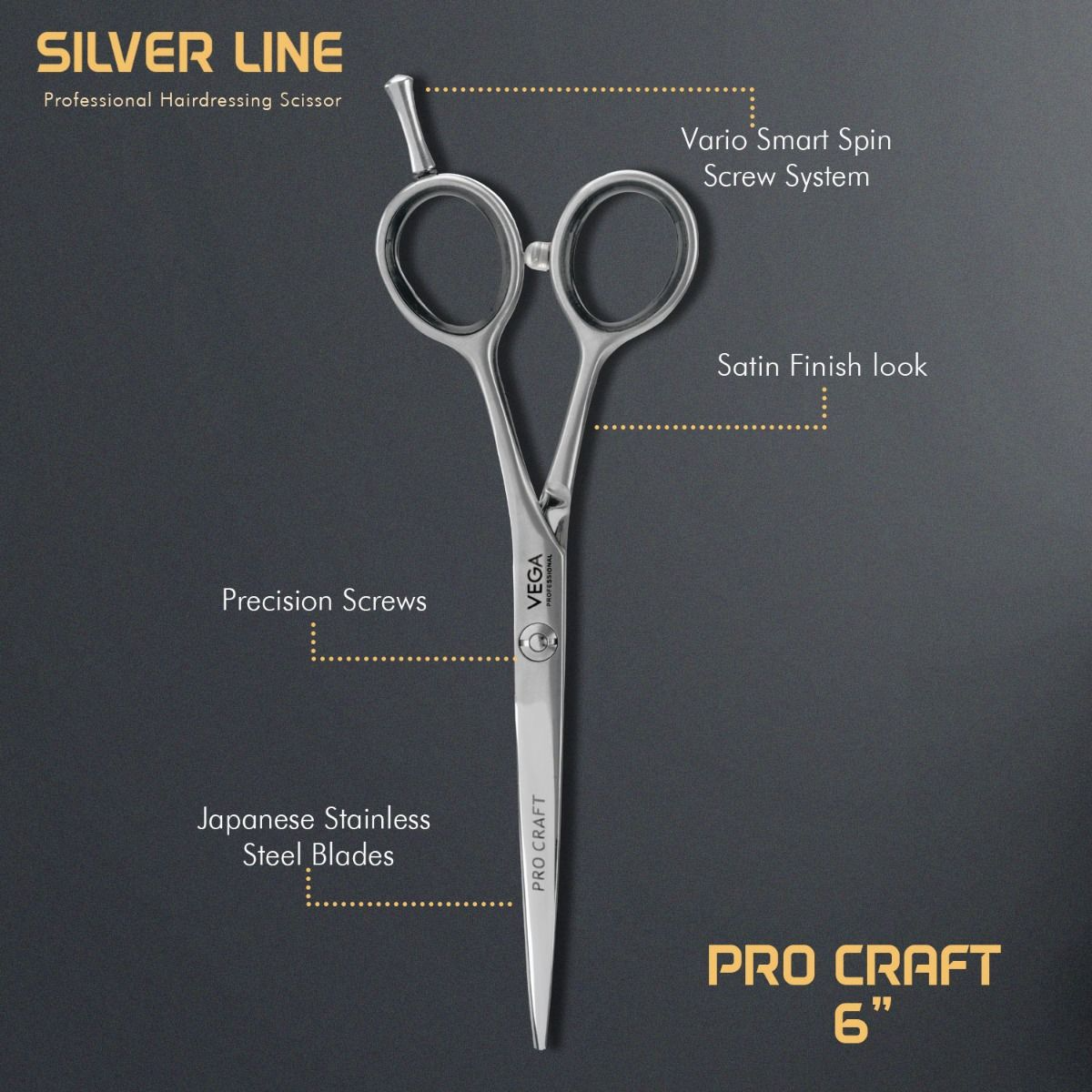 Vega Pro Craft 6" Silver line Hairdressing Scissor - 2