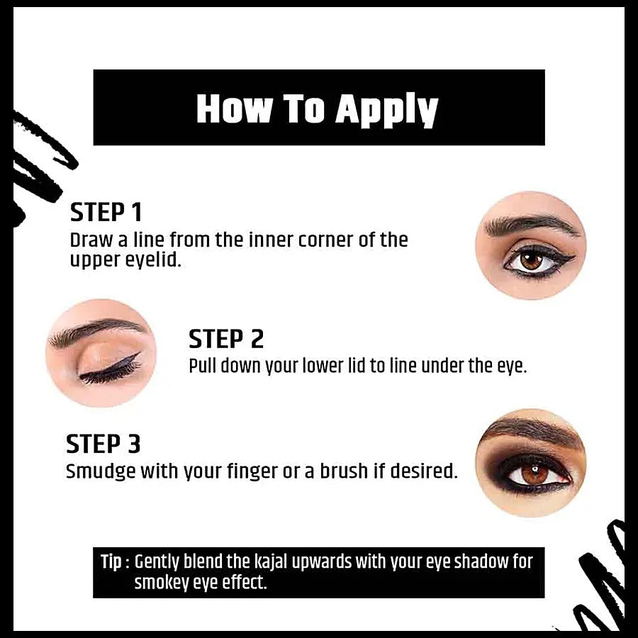 INSIGHT Cosmetics Intense Kohl Kajal - With Sharpener, 4X Black, Waterproof, Long-Lasting, 0.35 g - 2