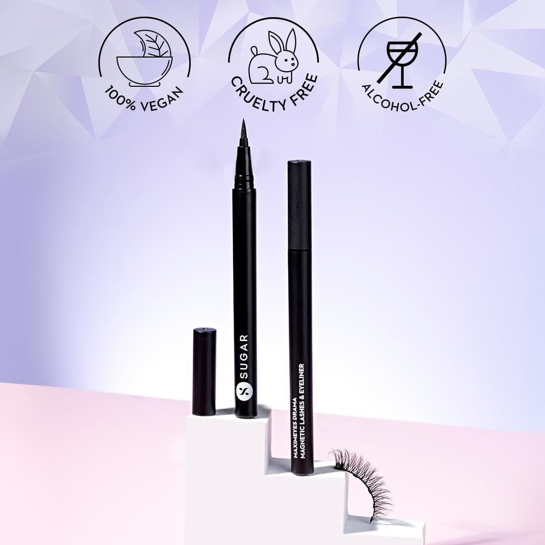 SUGAR Cosmetics Maximeyes Drama Magnetic Eyelashes & Eyeliner Powder - 01 Genuine