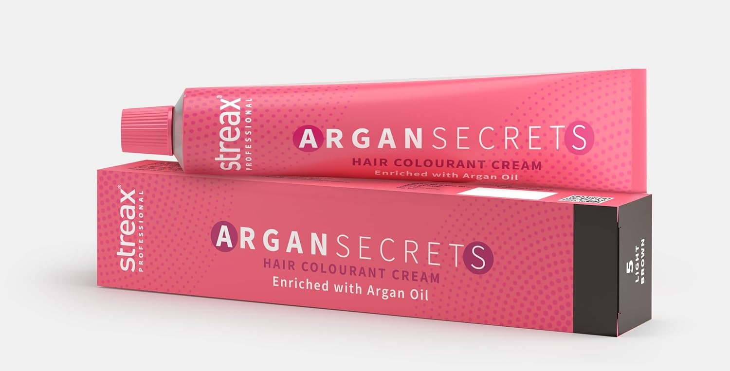Streax Professional Argan Secrets Permanent Hair Colourant Cream - Light Brown 5 (Enriched with Argan Oil) For All hair types ; 60 gm - 1
