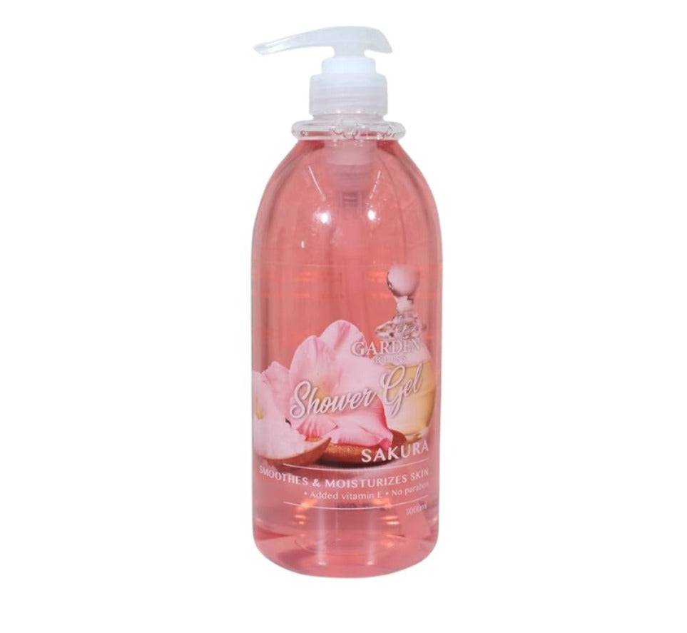 Garden Bliss Sakura Shower Gel - Moisturizing Body Wash with Vitamin E (1000 ml) - 1