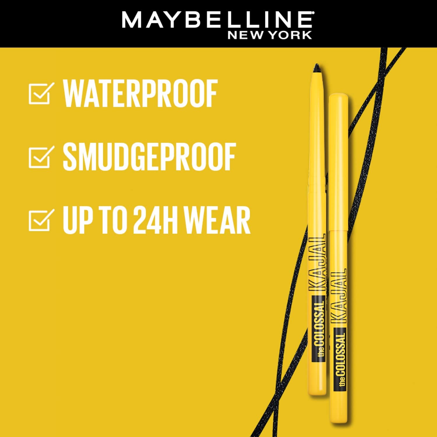 Maybelline New York Colossal Kajal, Intense Colour, Waterproof, Long lasting 24Hrs Stay, Black, 0.35g - 2