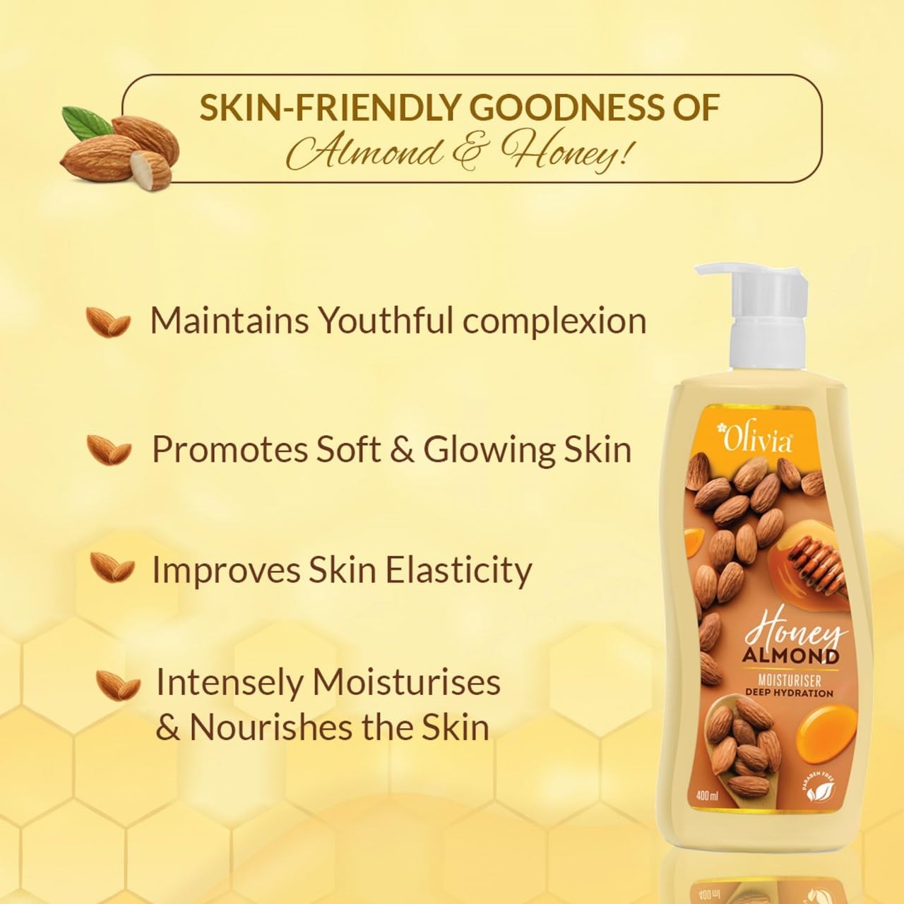 Olivia Honey Almond Deep Hydration Body Lotion | For Soft, Nourishing & Glowing Skin | 400ml - 2