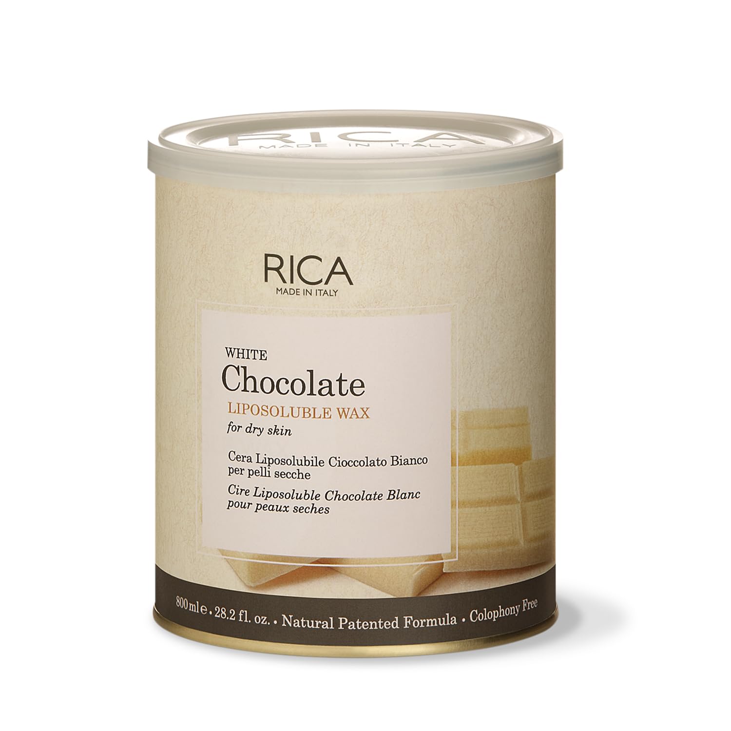 Rica White Chocolate Liposoluble Wax for Dry Skin with Glyceryl Rosinate, Natural Beeswax and Zinc Oxide (800g) - 1
