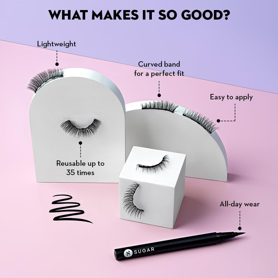 SUGAR Cosmetics Maximeyes Drama Magnetic Eyelashes & Eyeliner Powder - 01 Genuine