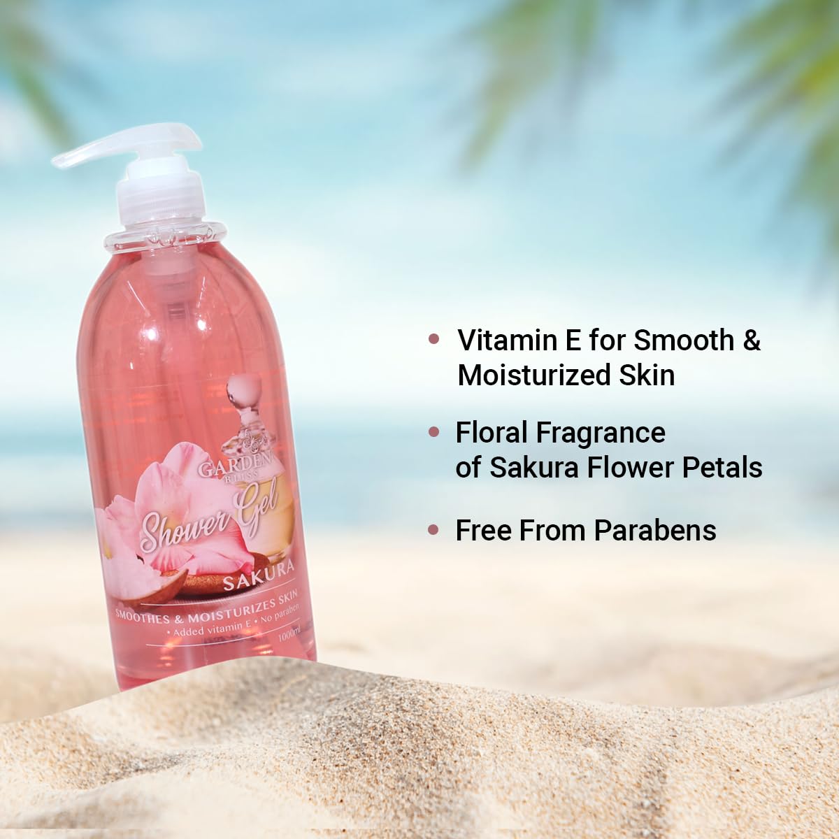Garden Bliss Sakura Shower Gel - Moisturizing Body Wash with Vitamin E (1000 ml) - 2