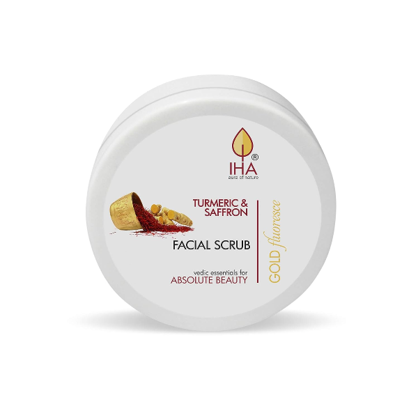 IHA Gold Fluoresce Facial Scrub - Herbal Face Scrub with Turmeric and Saffron, Clearing Impurities, Exfoliation and Depigmentation for Glowing Skin - Skin Lightening Face Scrub for Women, Normal to Dry Skin - 500G - 1