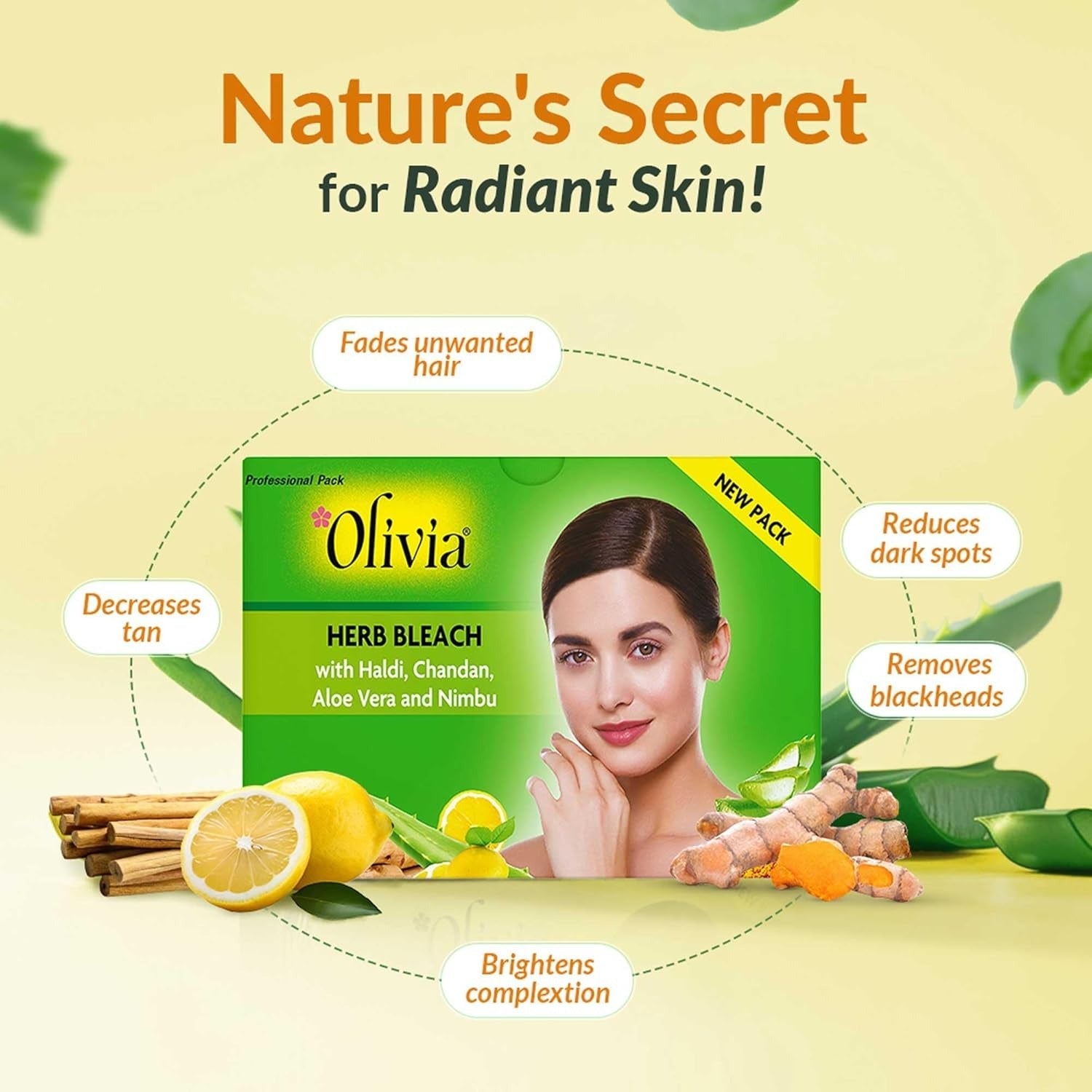 Olivia Professional Herb Bleach for Sensitive Skin | With Haldi, Chandan, Aloe Vera & Nimbu | 270g - 2