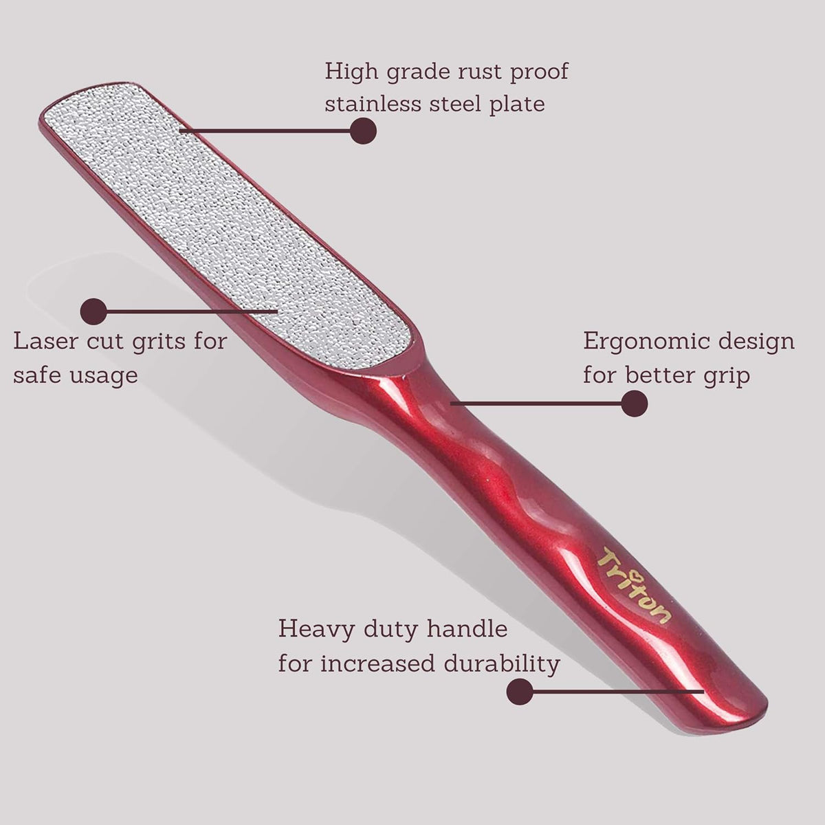 TRITON Professional Dual-Sided Foot Scraper & Callus Remover - Deep Red - 2