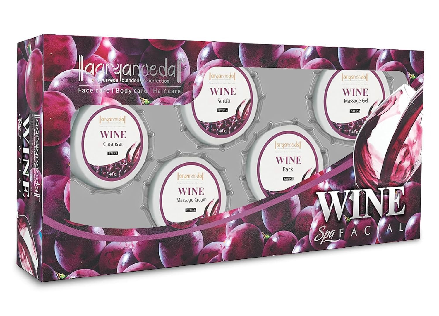 Aaryanveda Wine Facial Kit 5 Step for Glowing Skin 210g - 1