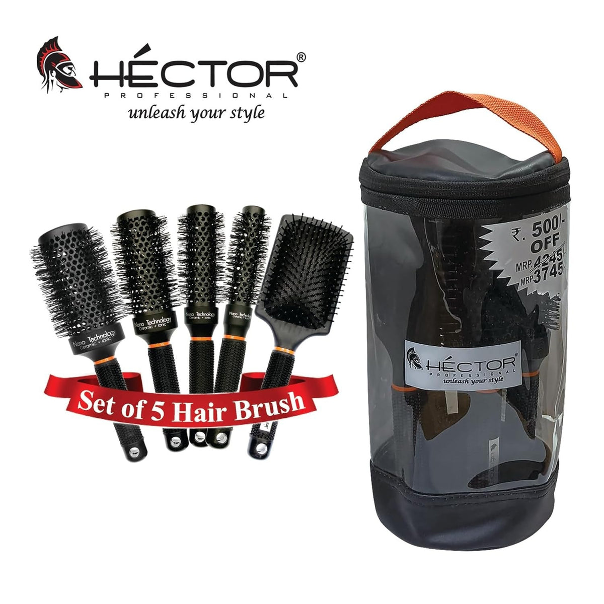 Hector Professional Heat-Resistant Nylon Bristles Brush Set (Set of 5) | Anti-Static Technology | Salon & Home Use - 2