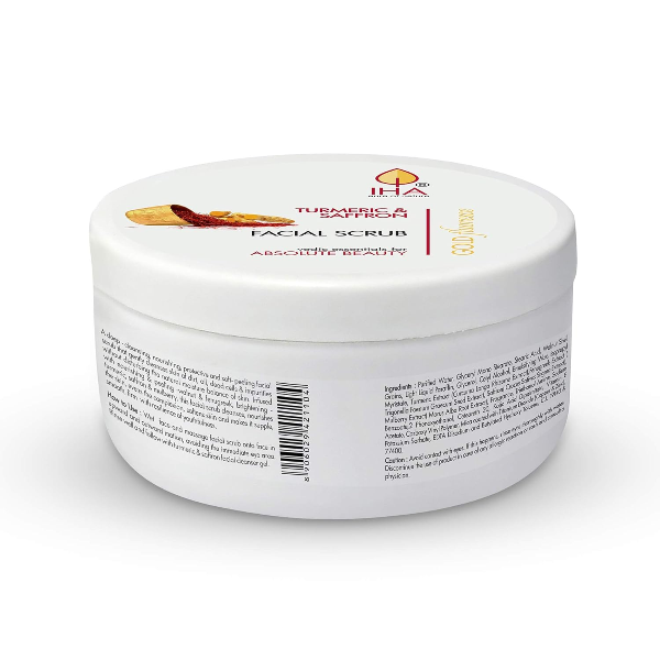 IHA Gold Fluoresce Facial Scrub - Herbal Face Scrub with Turmeric and Saffron, Clearing Impurities, Exfoliation and Depigmentation for Glowing Skin - Skin Lightening Face Scrub for Women, Normal to Dry Skin - 500G - 2