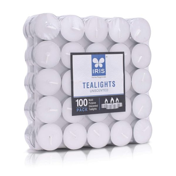 Iris Tea Lights Unscented Candles (Set of 100) - 9gm Each - 1