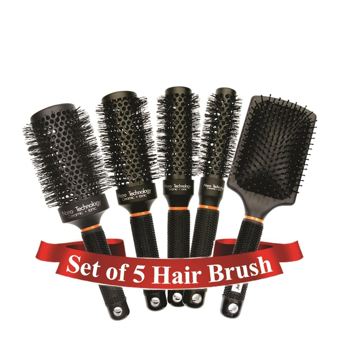 Hector Professional Heat-Resistant Nylon Bristles Brush Set (Set of 5) | Anti-Static Technology | Salon & Home Use - 1