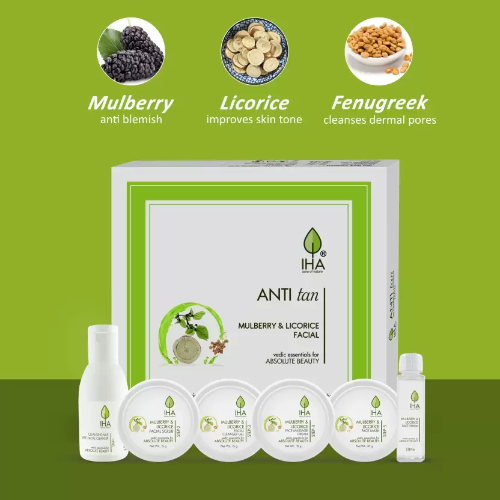 IHA Anti Tan Facial Kit - Herbal Mini Facial Kit with Mulberry and Licorice, Tan Removal, Radiant and Glowing Skin, Face Cleanup Kit for Normal to Dry Skin - 2