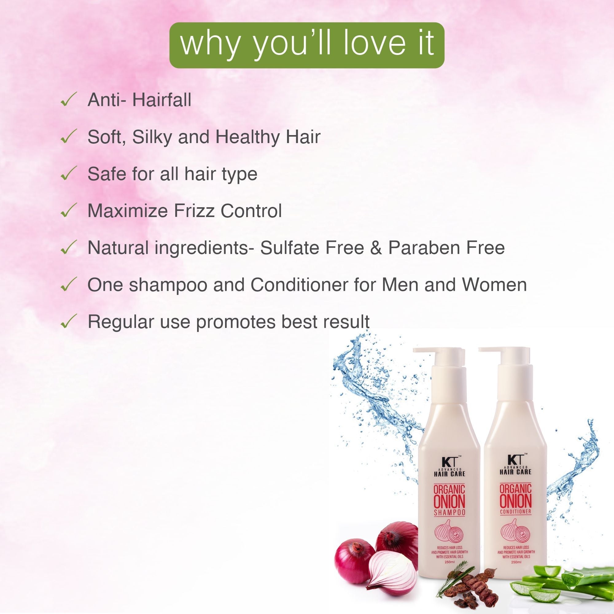 KT Professional Advanced Hair Care Organic Onion Shampoo - 250ml | Strengthens Hair, Promotes Growth & Reduces Hair Fall - 2