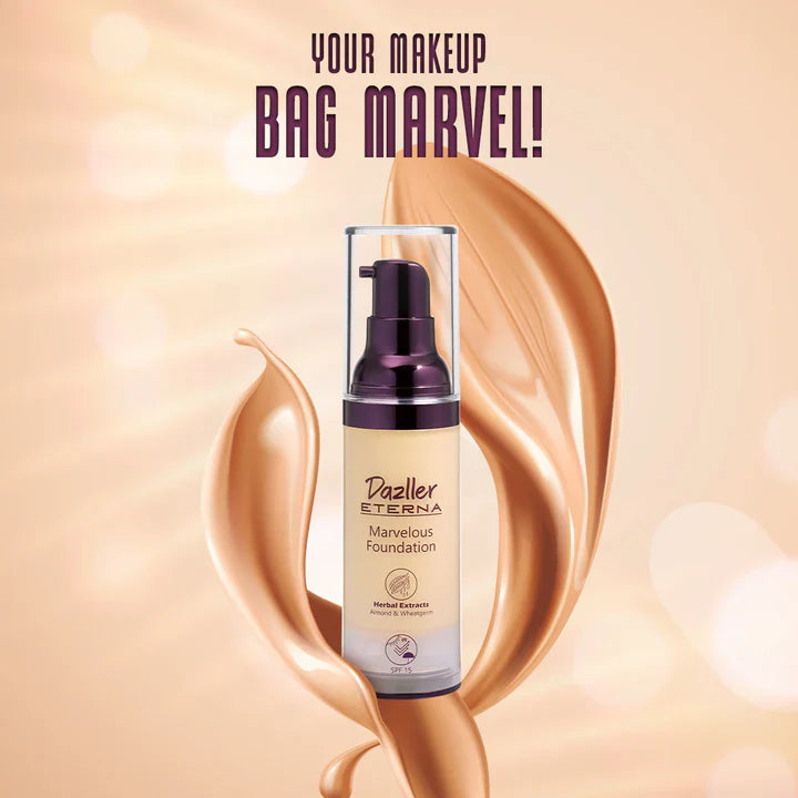 Dazzler Eterna Marvelous Foundation In Range of  (MarbleMF),(BruleeMF),(CreamMF),(CoffeeMF),(NaturalMF),(BiscottiMF)