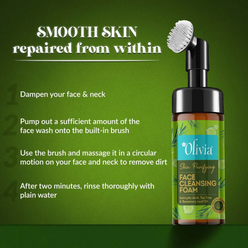 Olivia Skin Purifying Face Cleansing Foam with Salisylic Acid, Tea Tree, & Rosemarry Leaf Oil - 2