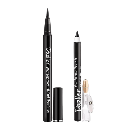 Dazller Waterproof Hi-Def Eyeliner + Eyebrow Pencil, 2 pcs Black - 1