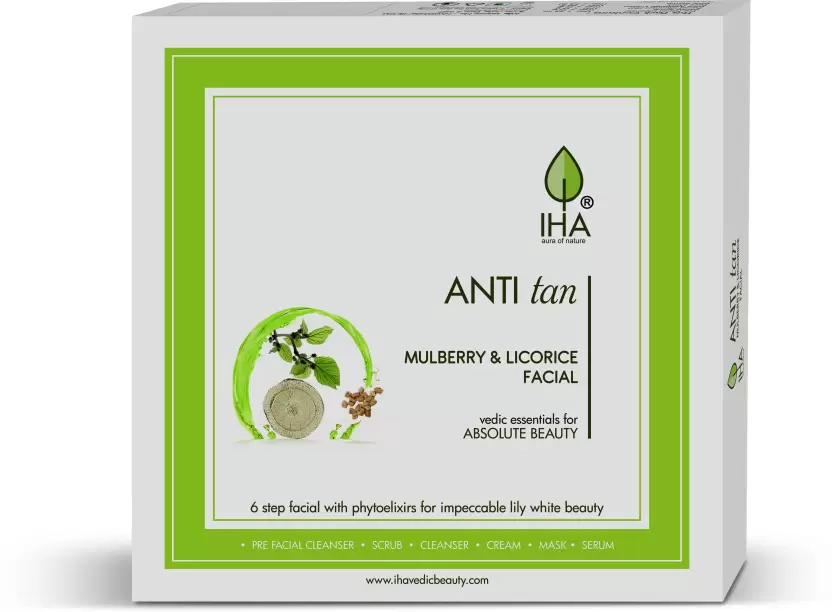 IHA Anti Tan Facial Kit - Herbal Mini Facial Kit with Mulberry and Licorice, Tan Removal, Radiant and Glowing Skin, Face Cleanup Kit for Normal to Dry Skin - 1