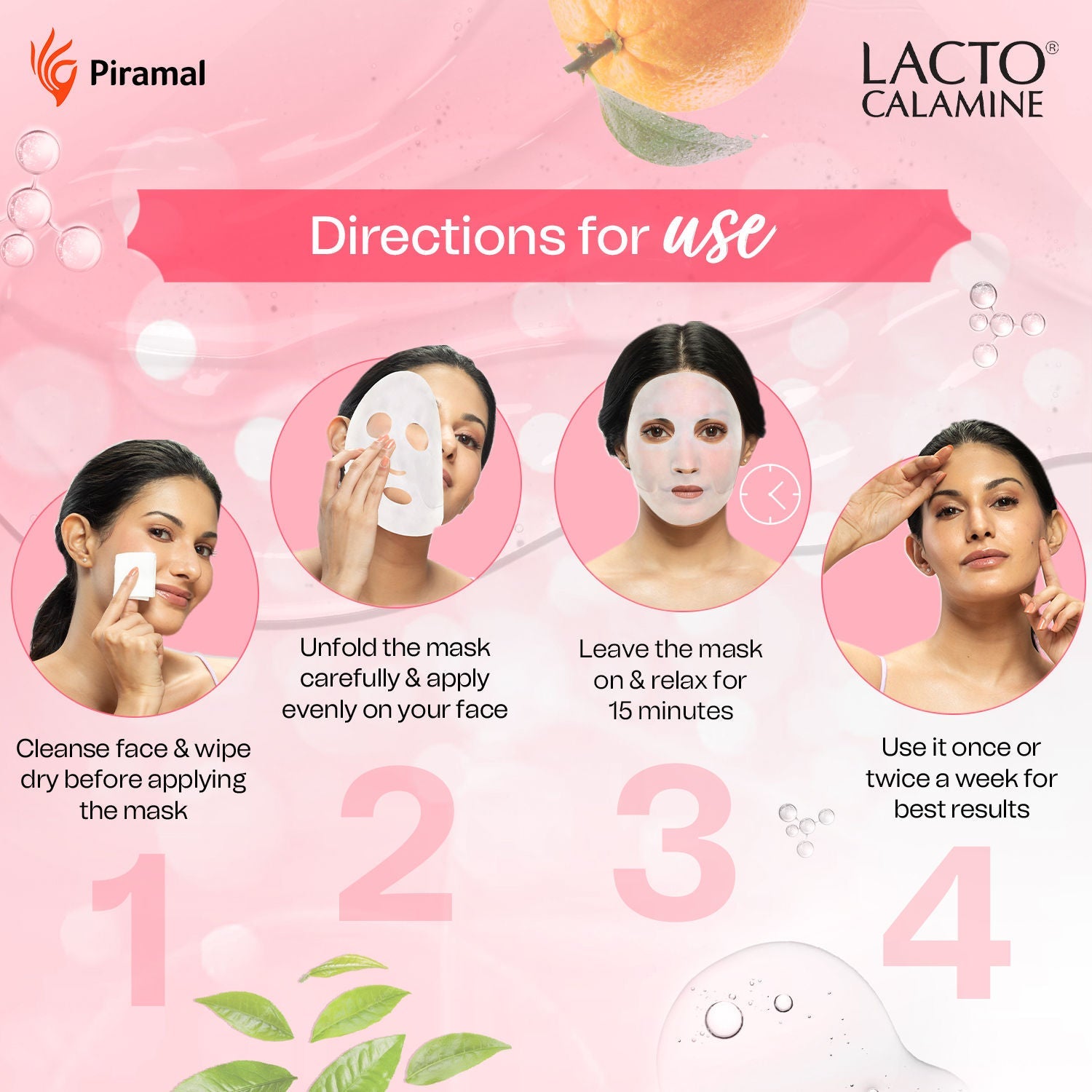 Lacto Calamine Vitamin C Face Sheet Mask with Antioxidants | Nourishing, Brightening & Glowing Skin | 25ml (Buy 1 Get 1 Free)