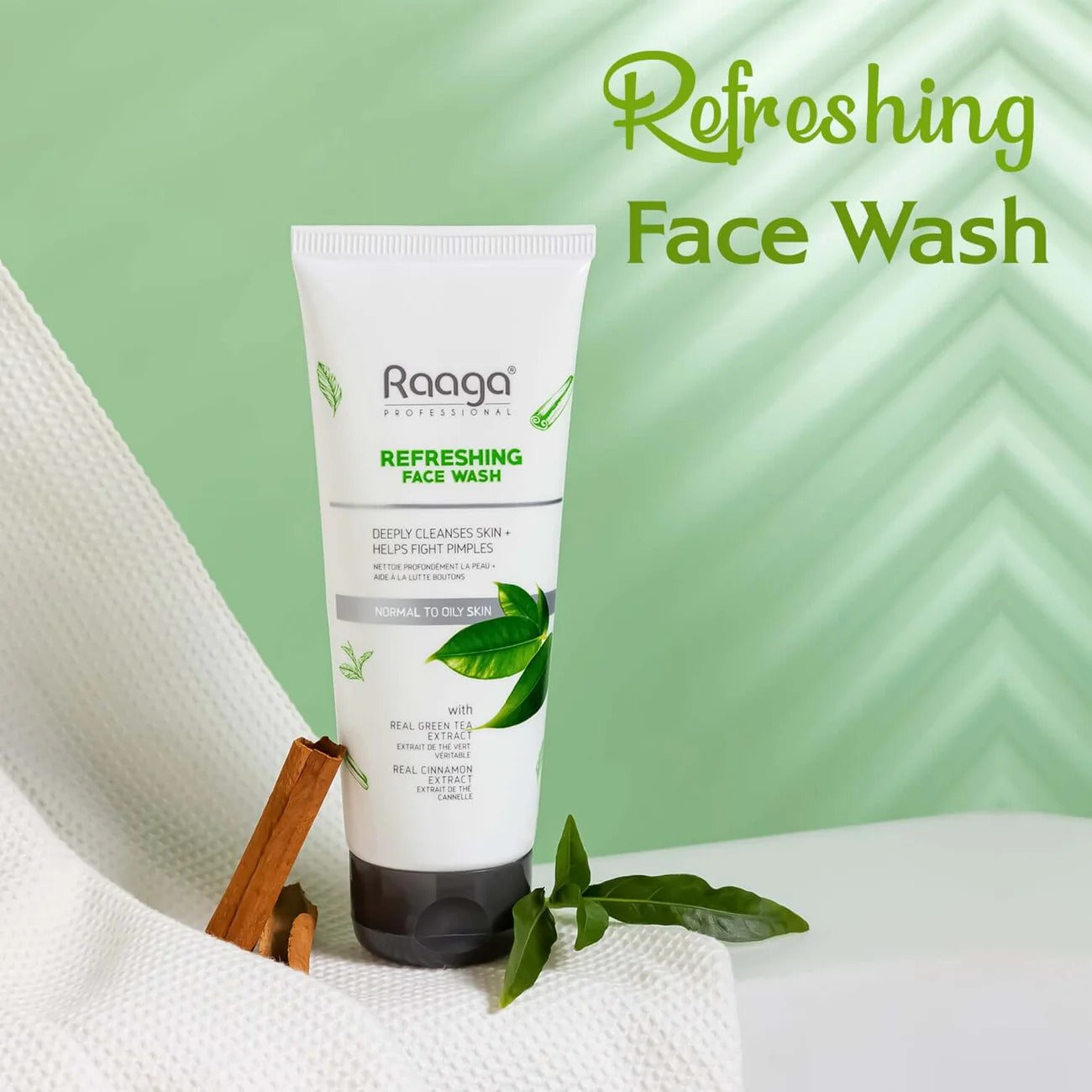 Raaga Professional Refreshing Face Wash with Green Tea & Cinnamon Extract – For Normal to Oily Skin | Fights Pimples & Deeply Cleanses – 80 ml - 1