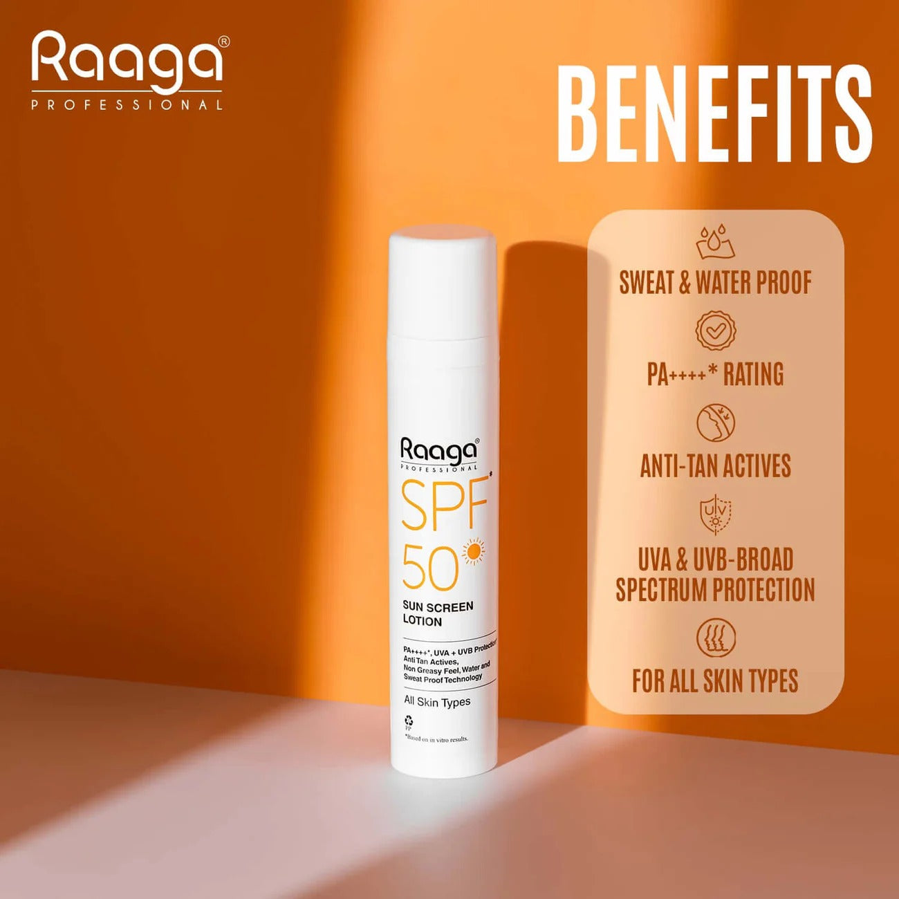Raaga Professional SPF 50 Sunscreen Lotion | PA++++ | UVA + UVB Protection | Anti-Tan | Non-Greasy | Water & Sweat Proof | For All Skin Types – 55 ml - 1