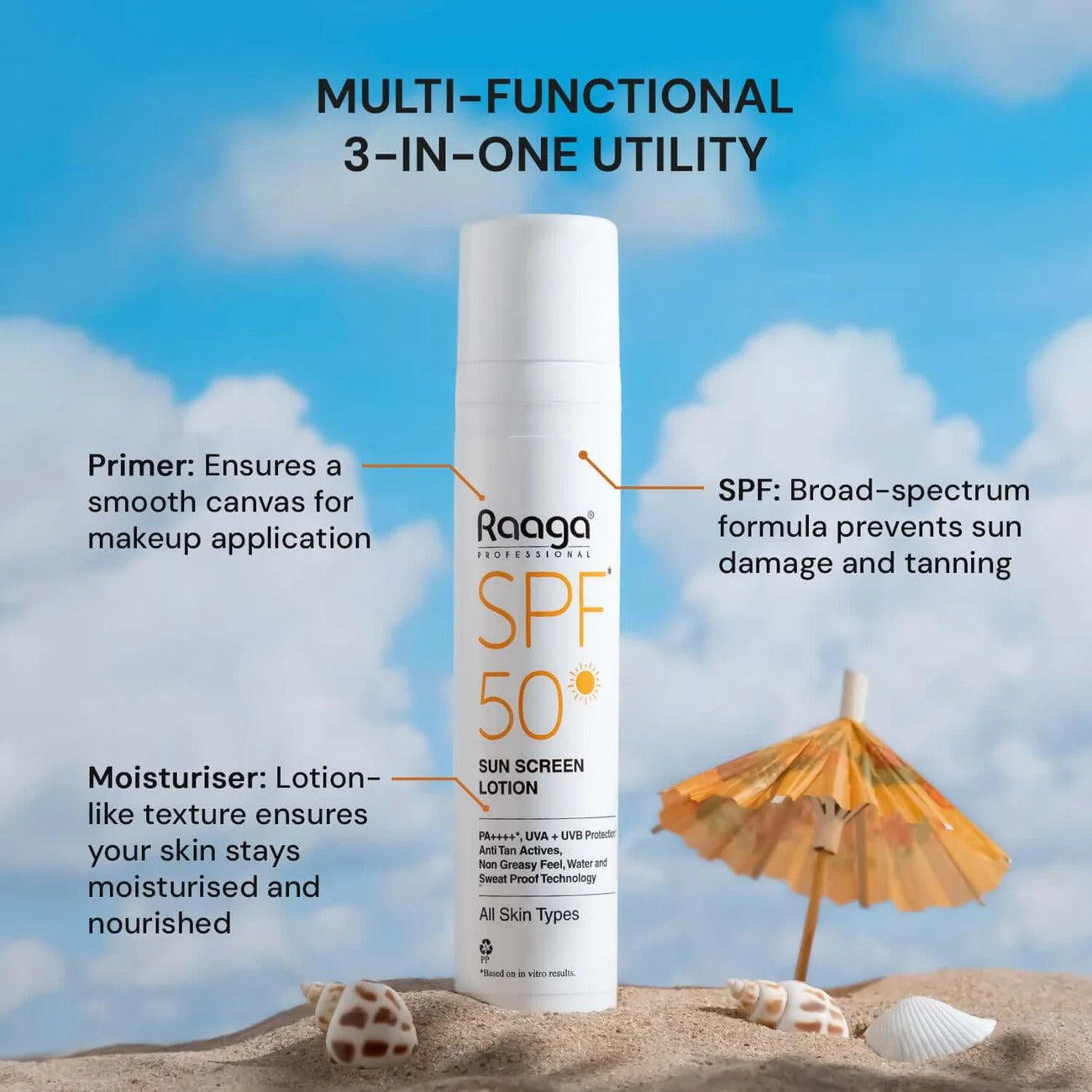 Raaga Professional SPF 50 Sunscreen Lotion | PA++++ | UVA + UVB Protection | Anti-Tan | Non-Greasy | Water & Sweat Proof | For All Skin Types – 55 ml - 2