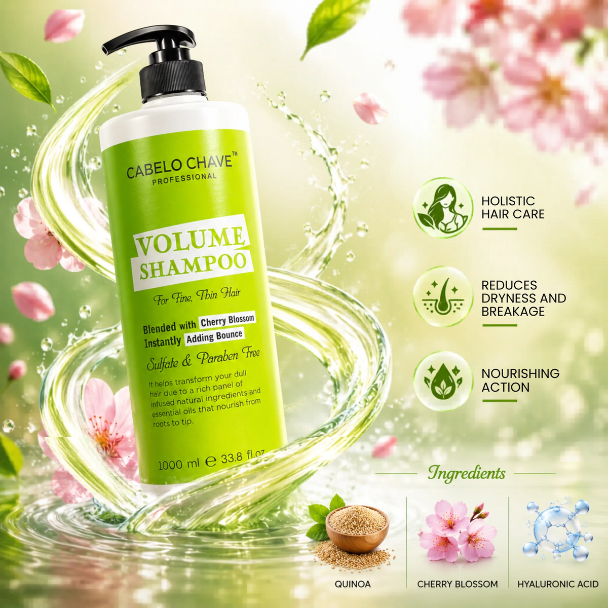 Cabelo Chave Professional Volume Shampoo for Fine Thin Hair  300ml